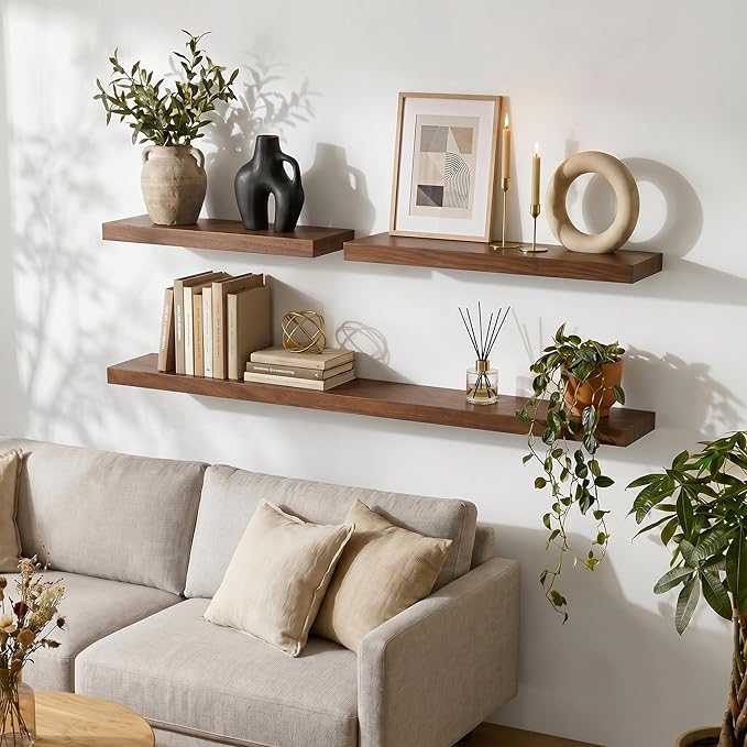 fuqing 40 Inch Floating Shelves | 6.7 Inch Deep Dark Wood Floating Shelves