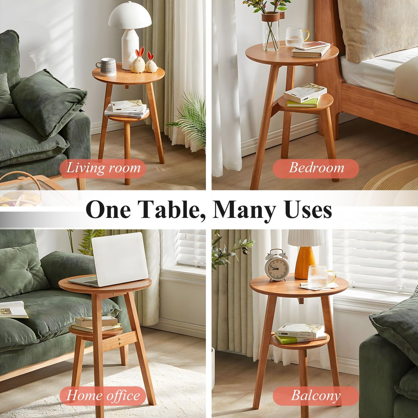 Cttasty Side Table, 2-Tier Round End Tables Living Room, Mid Century Modern Side Table, Round Nightstand, Oak Accent Table, Small Round Coffee Table, 16.54" Dia.x 23.62" H(Natural)
