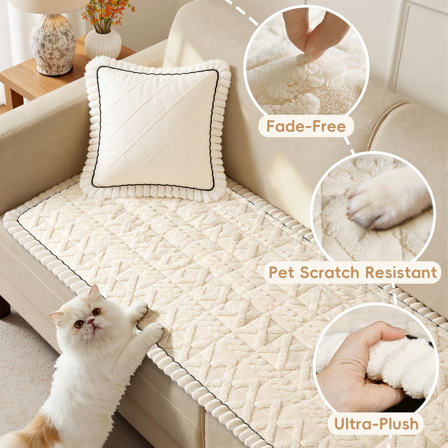 Arfntevss Couch Cover for Dogs Plush Washable Love Seat Covers for 2 Cushion Couch Pet Friendly Fuzzy Loveseat Sofa Slipcover Anti-Slip Dog Proof Pets Washable Protector (Boho White, 27.6" x 59")