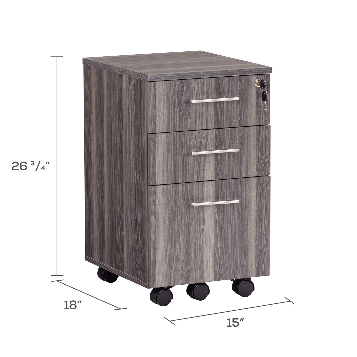 Safco Mayline MNBBFLGS Medina 3-Drawer Lockable Mobile File Cabinet, 26.75"H, Gray Steel Laminate