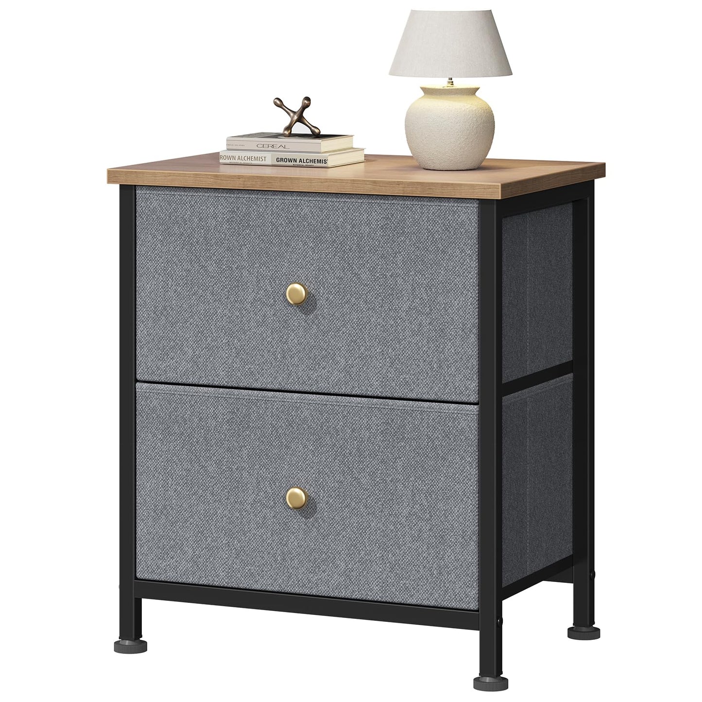 DUMOS Nightstand, Bedside Table for Bedroom, Small Dresser, 2 Fabric Drawer