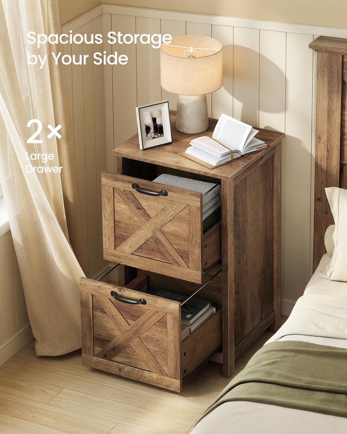 VASAGLE File Cabinet, 2-Drawer Filing Cabinet for Home Office, Modern Farmhouse, Adjustable Hanging Rail for A4 Letter Files, Printer Stand, Study Bedroom, Honey Brown UOFC086KB01S