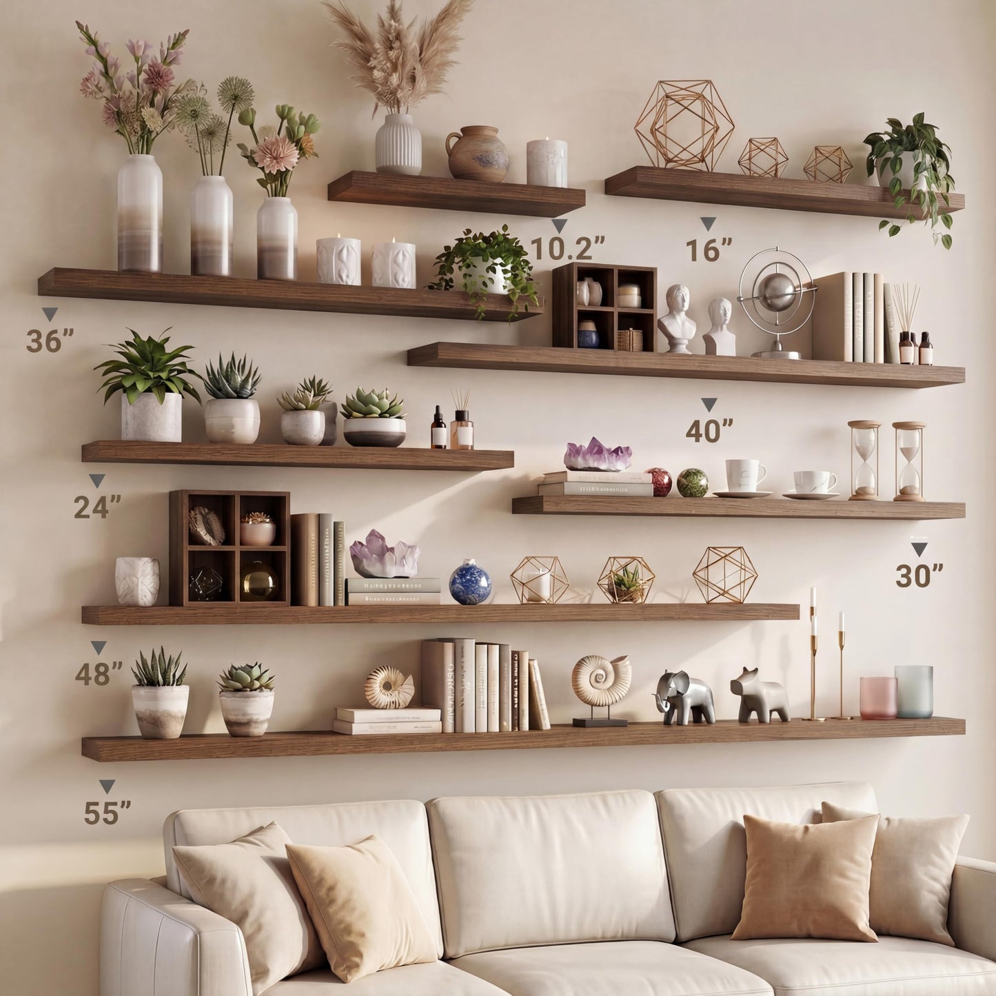 Vivelove 10.2 Inches Floating Shelves Wall Mounted, 10" Deep Wall Shelves for Bedroom, Bathroom, Living Room, Kitchen, Office, Home Decor, Modern Shelf, Set of 2, Walnut, 10.2x10.2x1.5