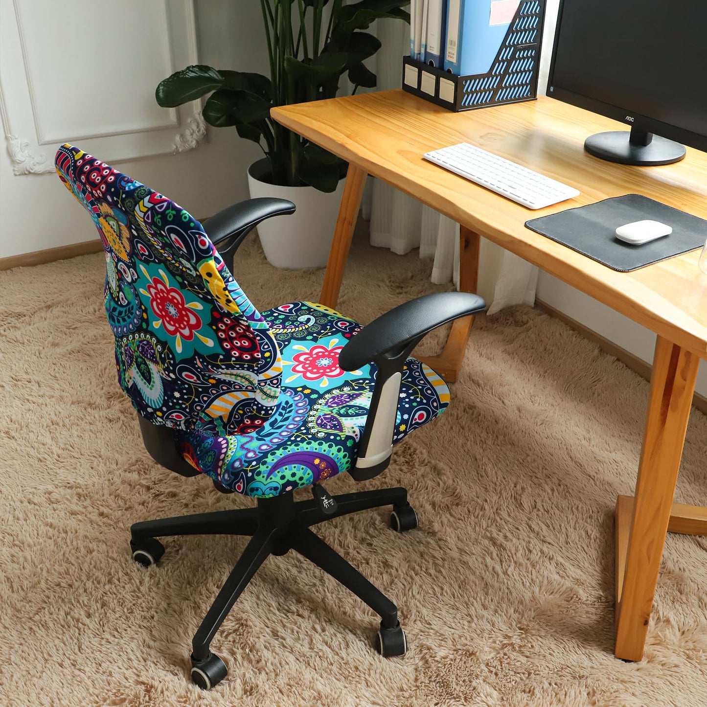 FORCHEER Desk Chair Cover Stretch Boho Office Chair Covers Two Piece for Split Office Chairs Stretchable