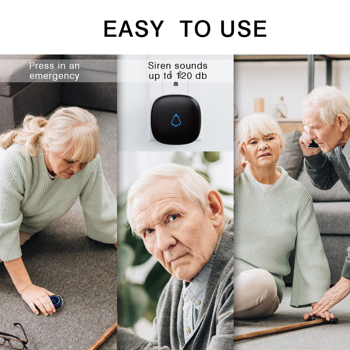 Caregiver Pager, Wireless Call Button for Seniors/Elderly at Home, 2 SOS Buttons + 2 Receivers Medical Life Alert System, Emergency Panic Call Bell, Nurse Calling & Patient Assistance Alarm