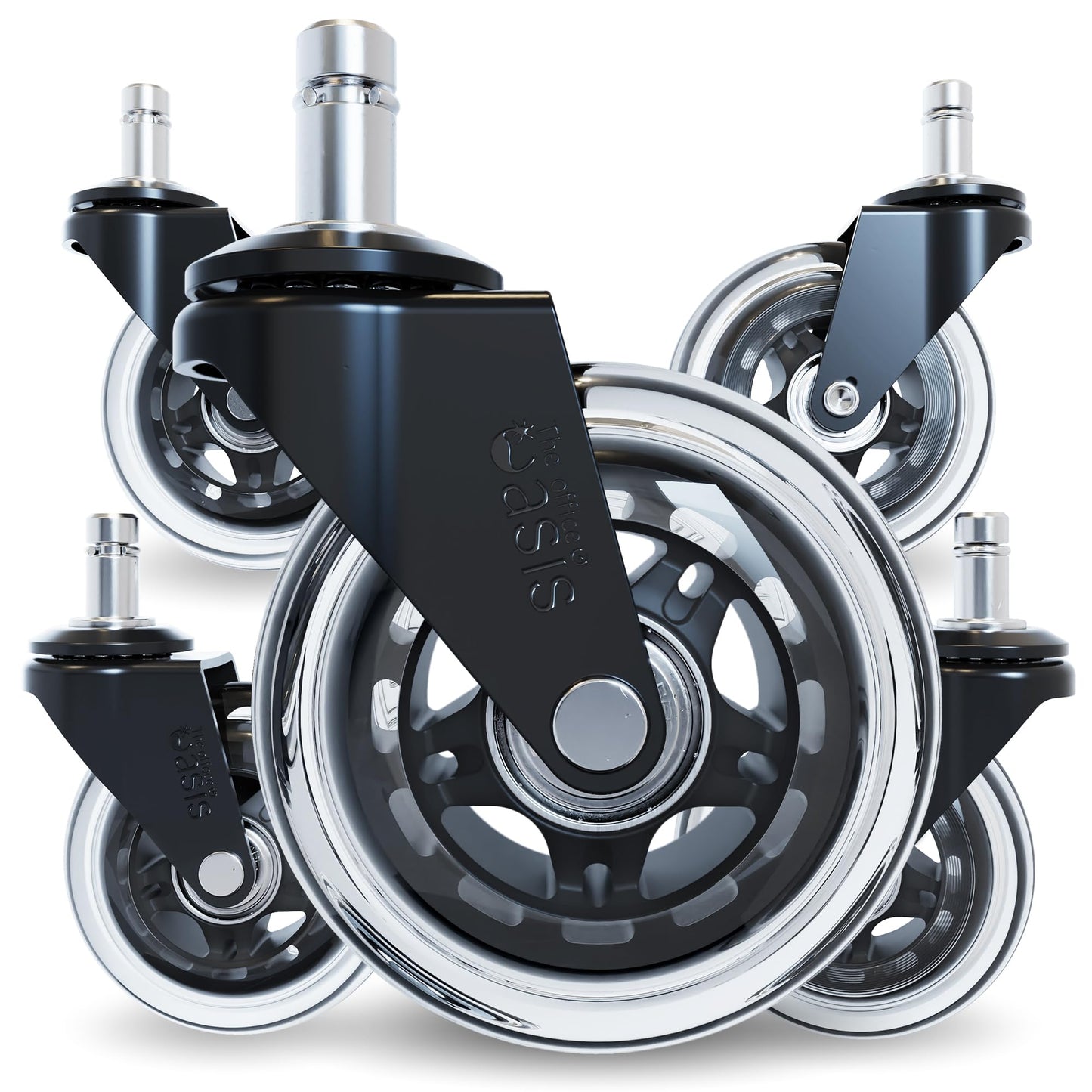 The Office Oasis Original Rollerblade Office Chair Wheels (As Seen On PBS) - Incredibly Smooth & Quiet Casters - Safe for Hardwood Floors & Carpet - Easy Installation with Universal Fit - Set of 5
