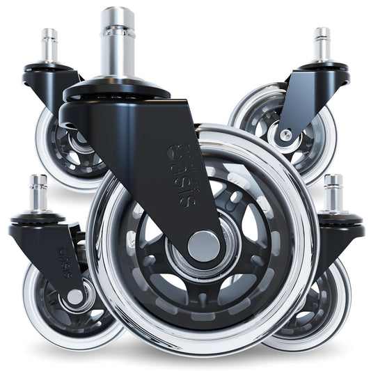 The Office Oasis Original Rollerblade Office Chair Wheels (As Seen On PBS) - Incredibly Smooth & Quiet Casters - Safe for Hardwood Floors & Carpet - Easy Installation with Universal Fit - Set of 5