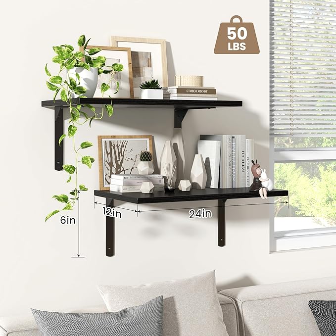 Fun Memories Floating Shelves for Wall, 12 Inch Deep Floating Shelves Set of 2