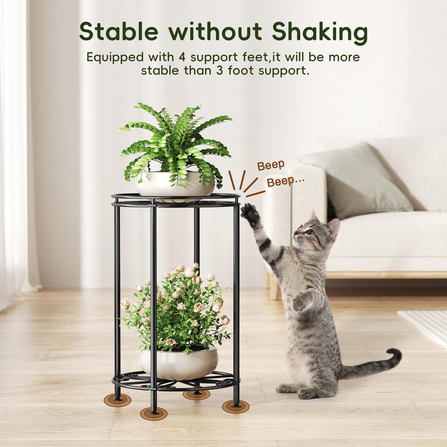 Josmimic Plant Stand 2-Tier 10.2in Width 16.4in Tall Flower Pot Rack Small Plant Table Metal For Indoor Outdoor
