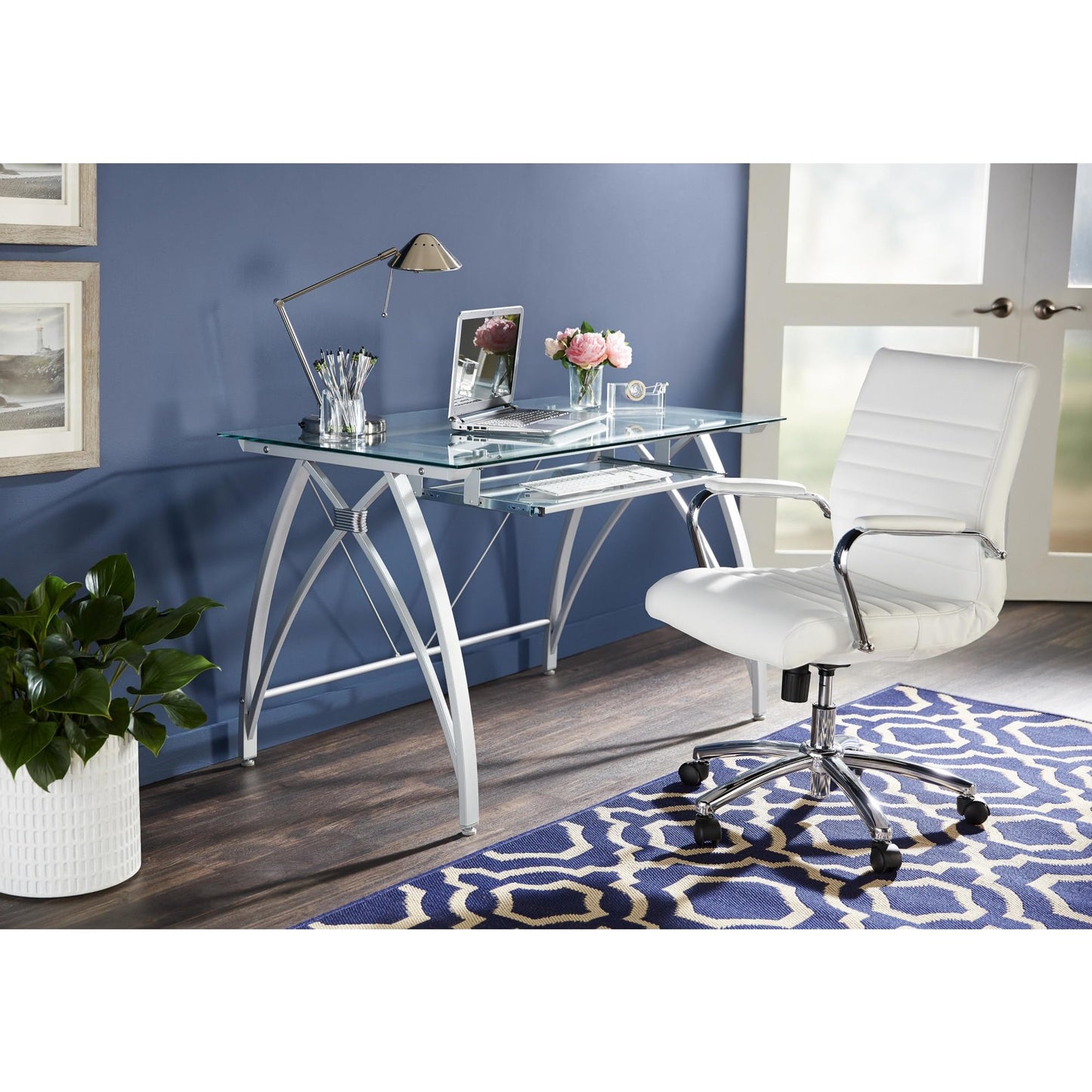 Realspace® Vista 48" W Glass Computer Desk, Silver