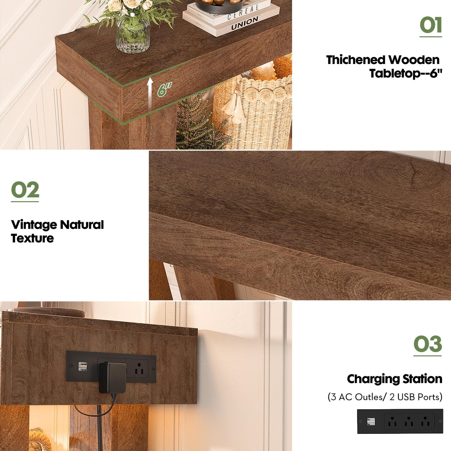 Unikito 32" Entryway Table with Socket and Sensor Light, Narrow Console Table with Storage Behind Couch, Farmhouse Entryway Table for Hallway, Behind the Couch, Living Room, Foyer
