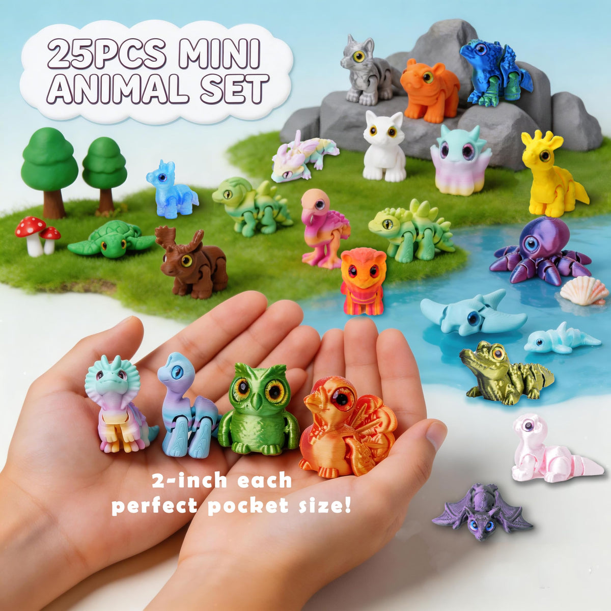 Laehovr 25Pcs 3D Printed Animals, Articulated Fidget Toy, Desk Pet for Students, Pocket Pets for Anxiety Relief, 3D Printed Fidgets Bulk for Classroom Prizes, Birthday Gifts, Easter Basket Essentials