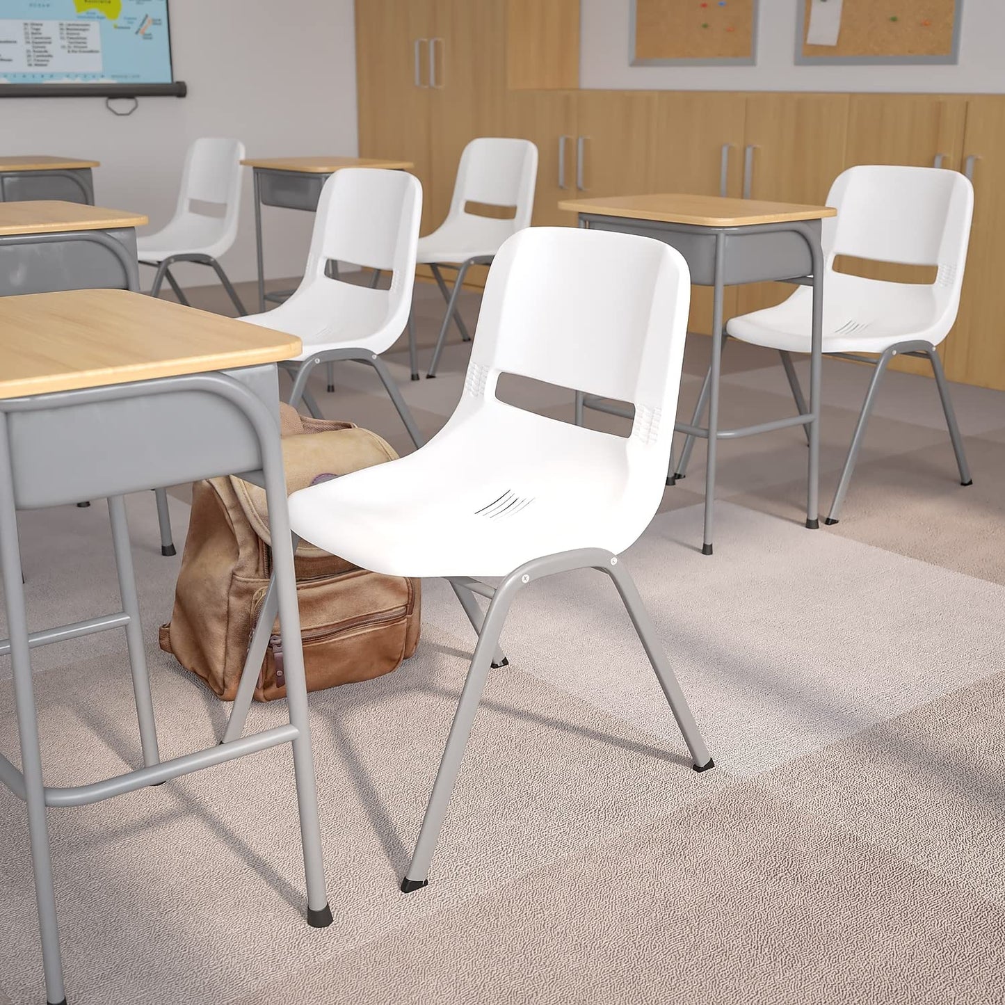 Flash Furniture HERCULES Series 5 Pack 880 lb. Capacity White Ergonomic Shell Stack Chair with Gray Frame