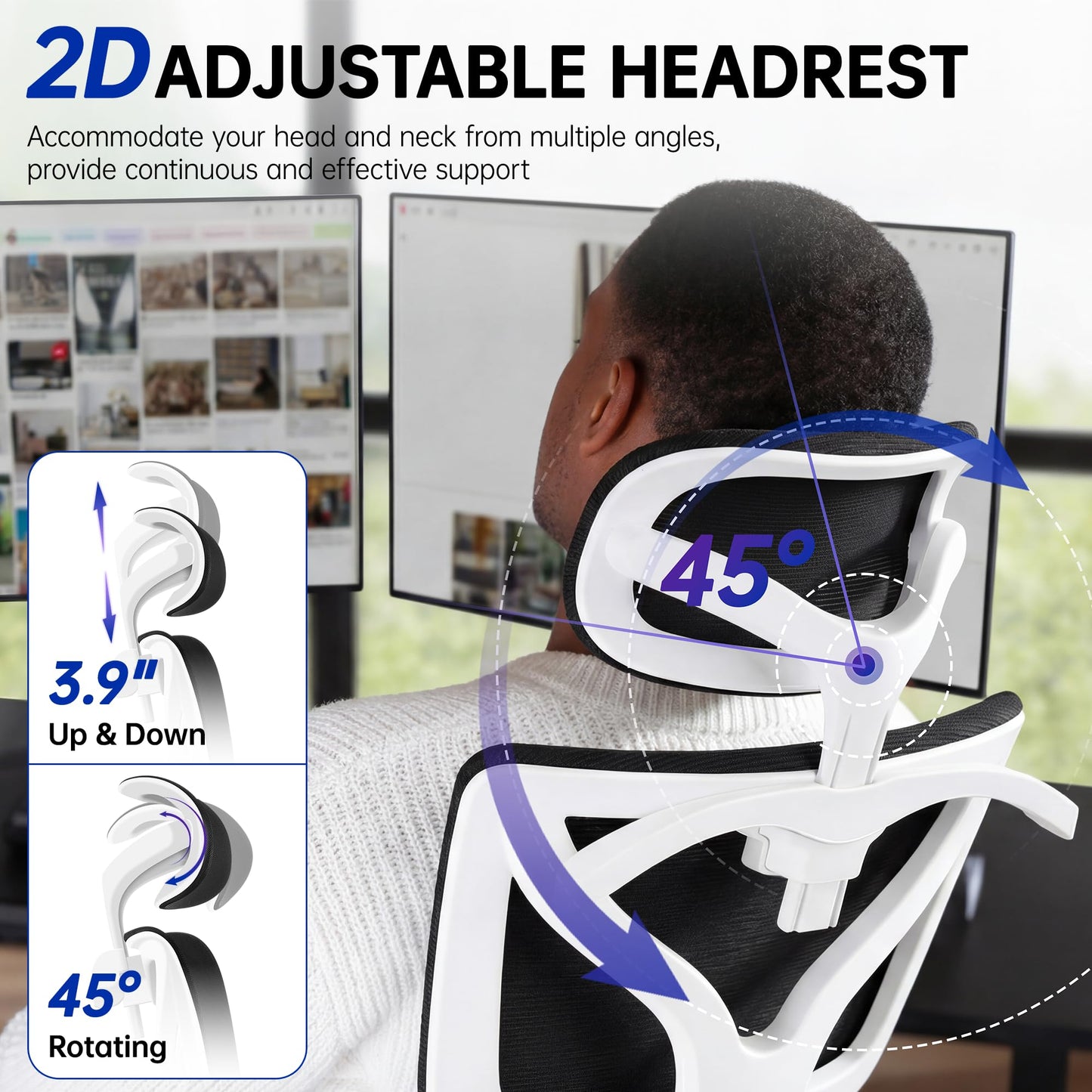 Hayelf Ergonomic Office Chair, High Back Mesh Computer Chair with Comfortable Adaptive Lumbar Support, Built-in Coat Hanger, SGS Class 4 Gas Lift, Heavy Duty 300lbs for Long Hours Home Office