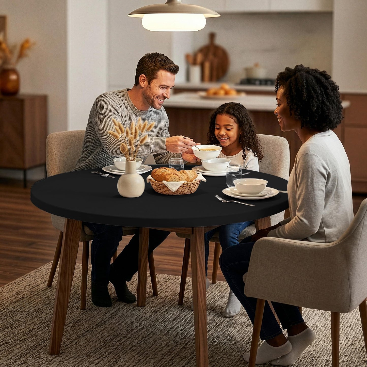 Enjoyidea Fitted Round Table Covers 60 Inch-4 Pack Black Elastic Spandex Table Cloth-Small Stretch Folding Circle Tablecloths Topper Cap for Kitchen Dining Commercial Party Picnic Event Banquet Tables