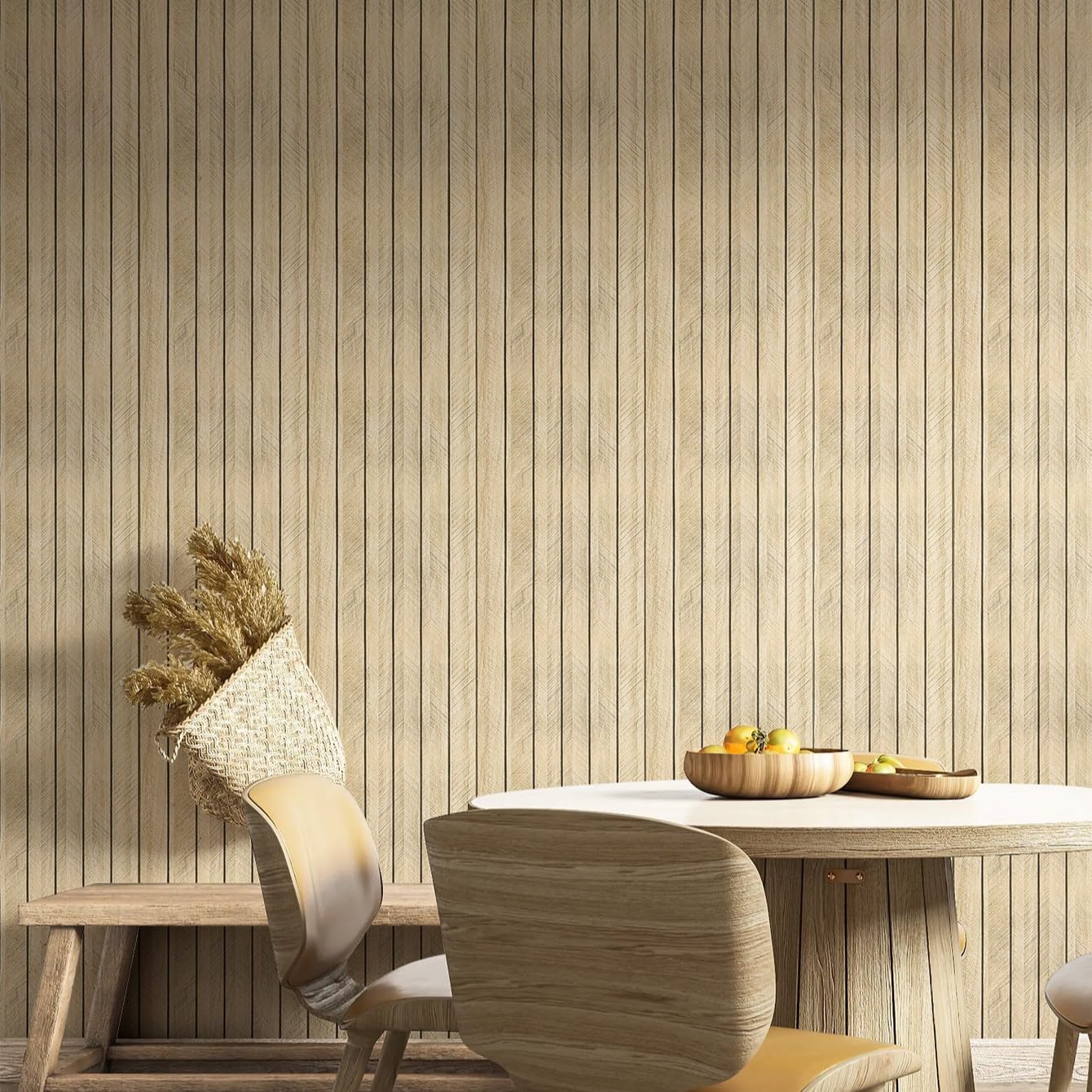 Chejiaye Wood Slat Peel and Stick 3D Wall Panel -23.6"x118"Soundproof Self-Adhesive Wall Sticker, Removable Thick PVC Slat Contact Paper for Kitchen, Bedroom,Ceiling Wall Decoration(Brown,19Sq.ft)