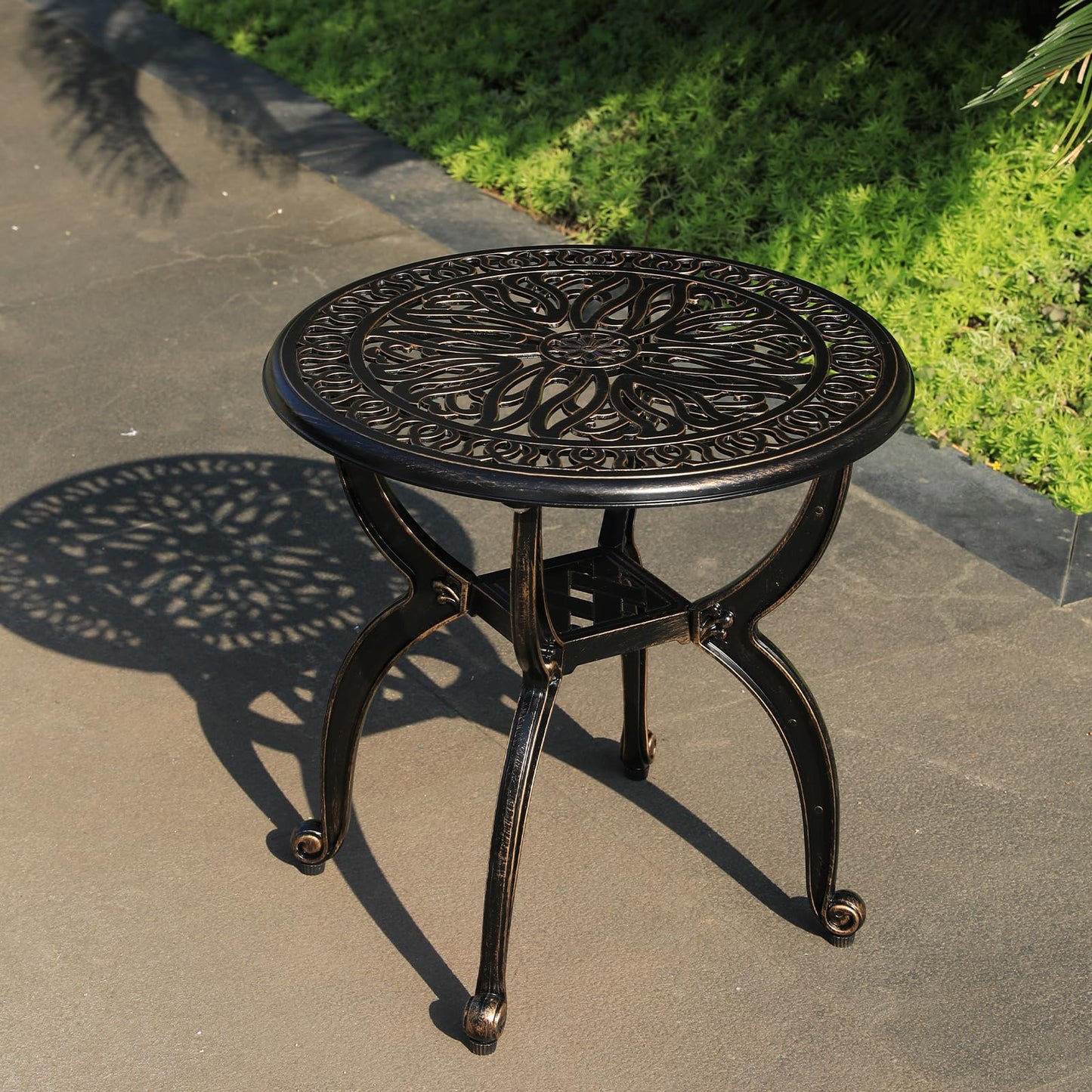 GXOUTAL Cast Aluminum Outdoor Side Table, All Weather Round Small Coffee Table for Patio,Park,Lawn,Yard (18.5" Bronze)