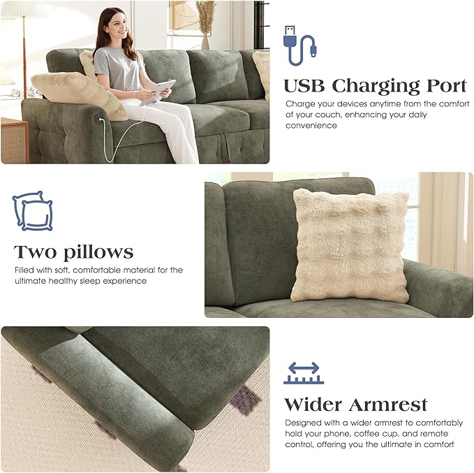 Ihanherry Modular Convertible Sectional Sofa Bed, Reversible Chaise & Storage