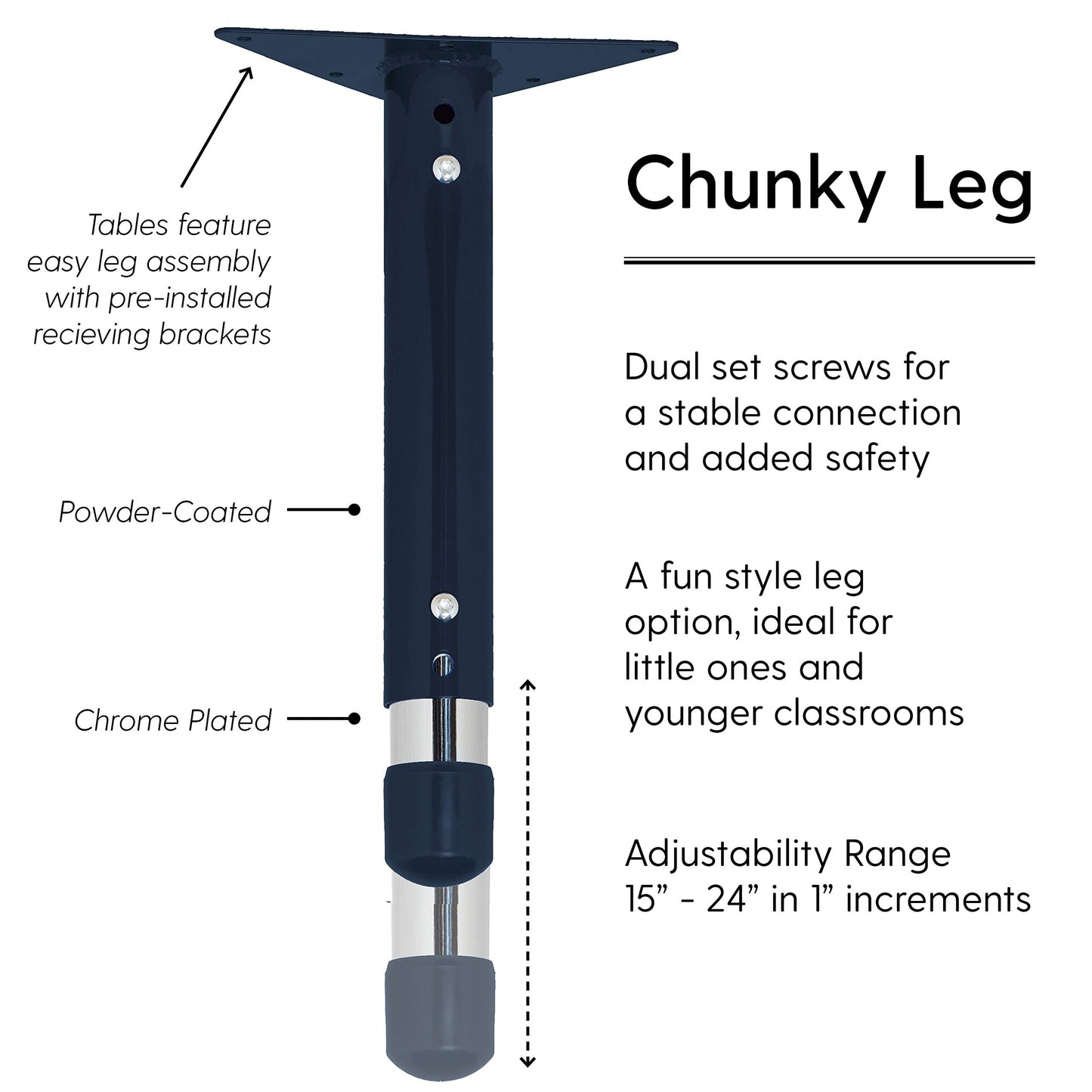 FDP Kidney Activity School and Classroom Kids Table (48 x 72 inch), Chunky Toddler Legs for Collaborative Seating Environments, Adjustable Height 15-24 inches - Gray Top and Navy Edge