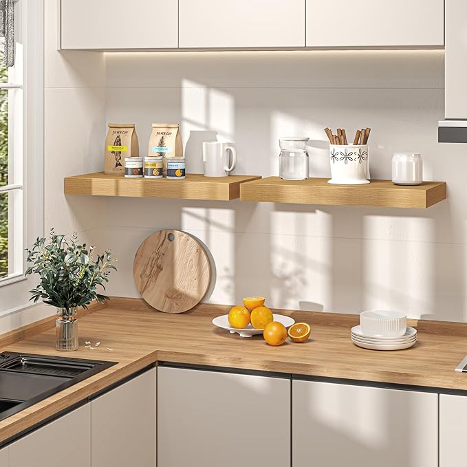 40Inch Oak Floating Shelves for Wall, 12 Inch Deep Shelves for Bedroom