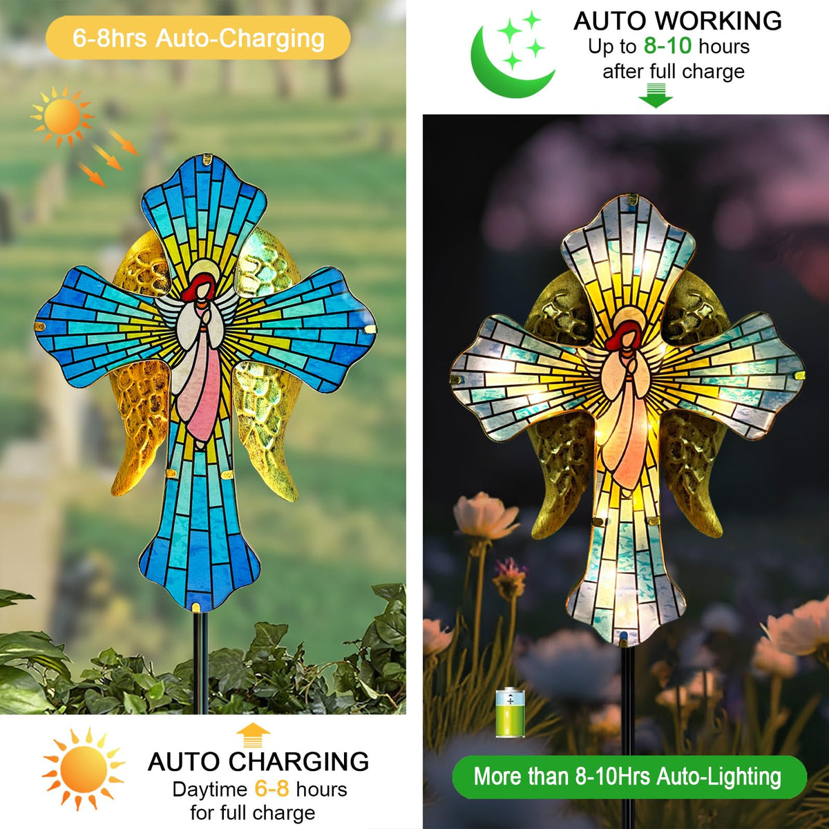 Solar Cross Garden Stake Lights for Outdoor,Cemetery Decorations Yard Patio Decor,Angel Wings Cross Solar Christmas Lights Outside,Memorial Gifts