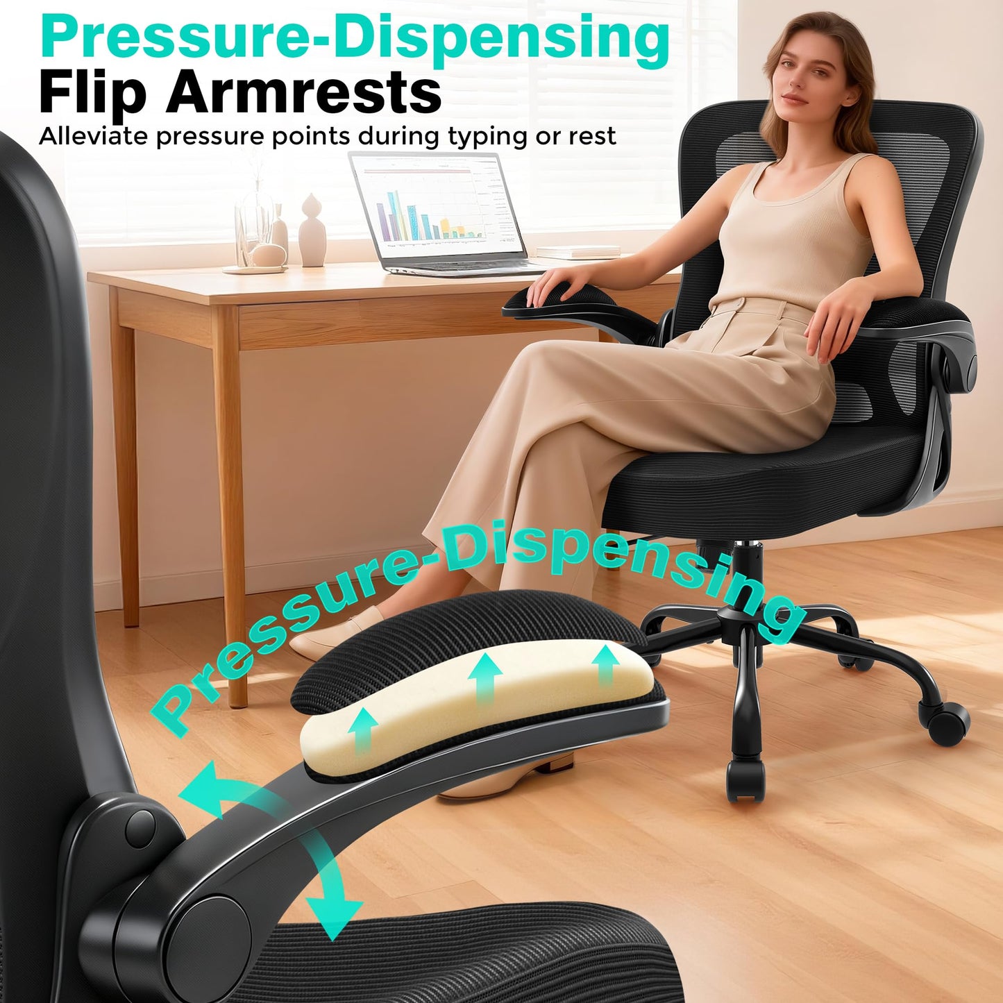 AreShark Office Chair - Ergonomic Breathable Mesh Desk Chair with Adjustable Lumbar Support and Flip-up Armrests - Executive High Back Rolling Swivel Comfortable Computer Gaming Chair for Home Office