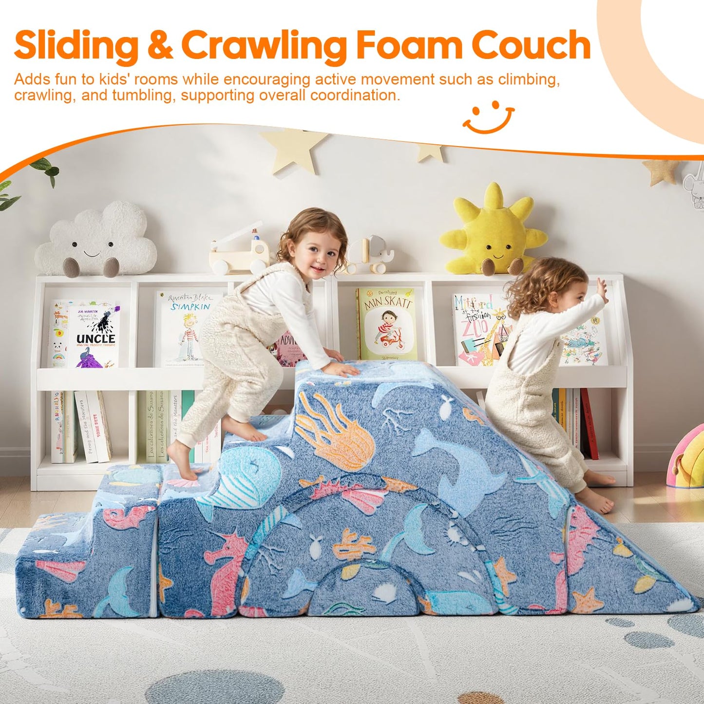 MeMoreCool Foam Climbing Toddler Couch – Modular Sofa with Slide & Stairs | Convertible Playroom Couch | Crawling & Climbing Soft Furniture | Washable Cover | Gift for Kids