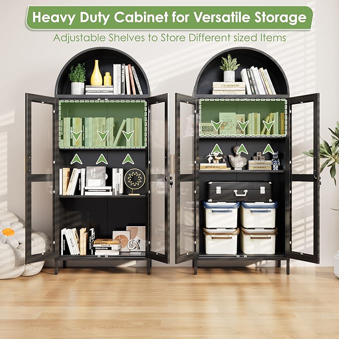 73" Black Metal Arched Display Cabinet