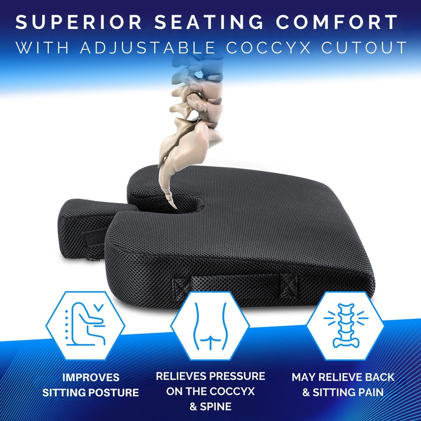 Healthfix® Wedge Seat Cushion - Orthopedic Memory Foam Seat Wedge for Office Chairs, Posture Support, Pressure Relief for Back/HIPS/Tailbone - Medium (130-200 lbs)