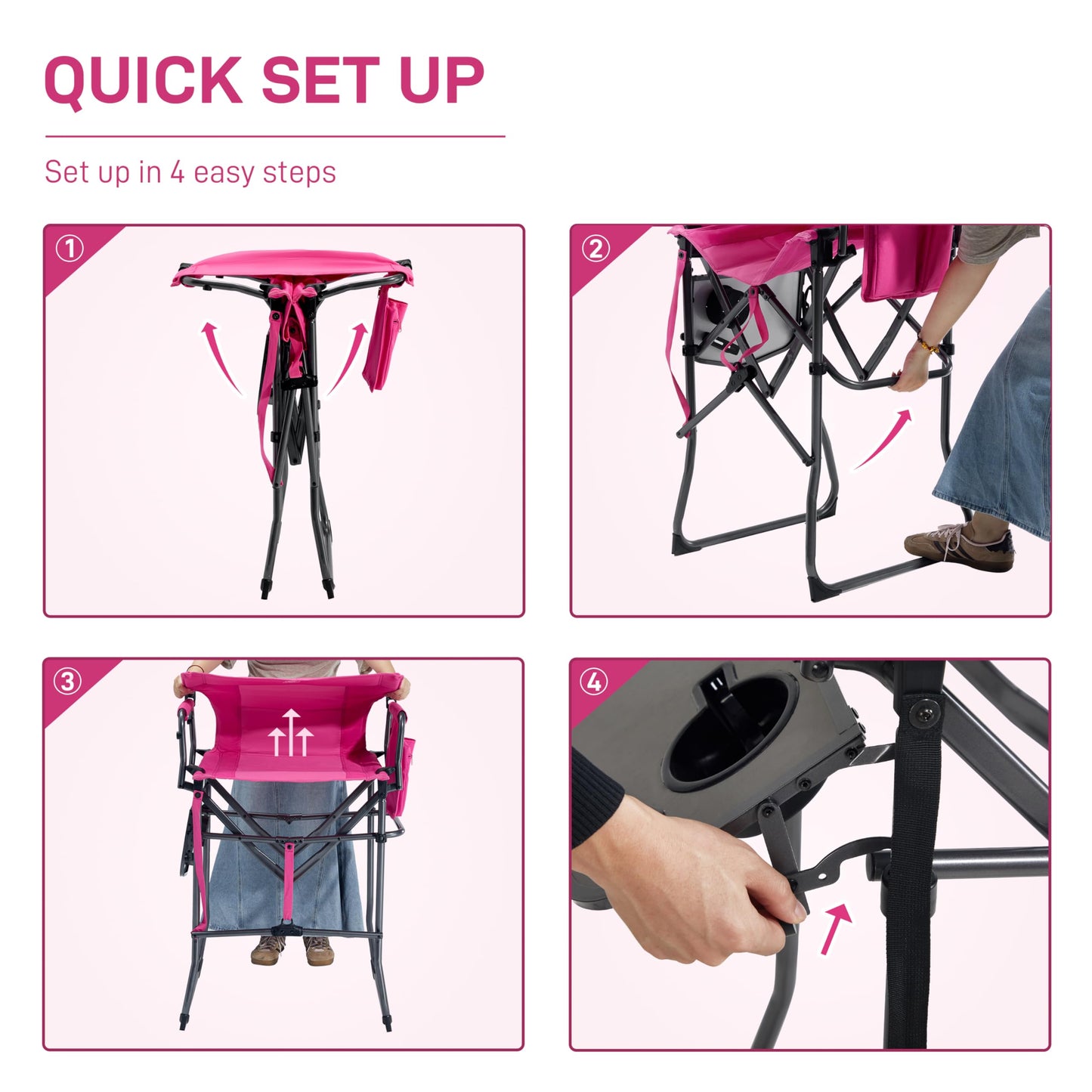 EVER ADVANCED Portable 30.7" Seat Height Tall Folding Camping Chair Directors Chair High Foldable Bar Stool with Side Table for Makeup Artist, Sports Event, Craft Show, Supports 350LBS