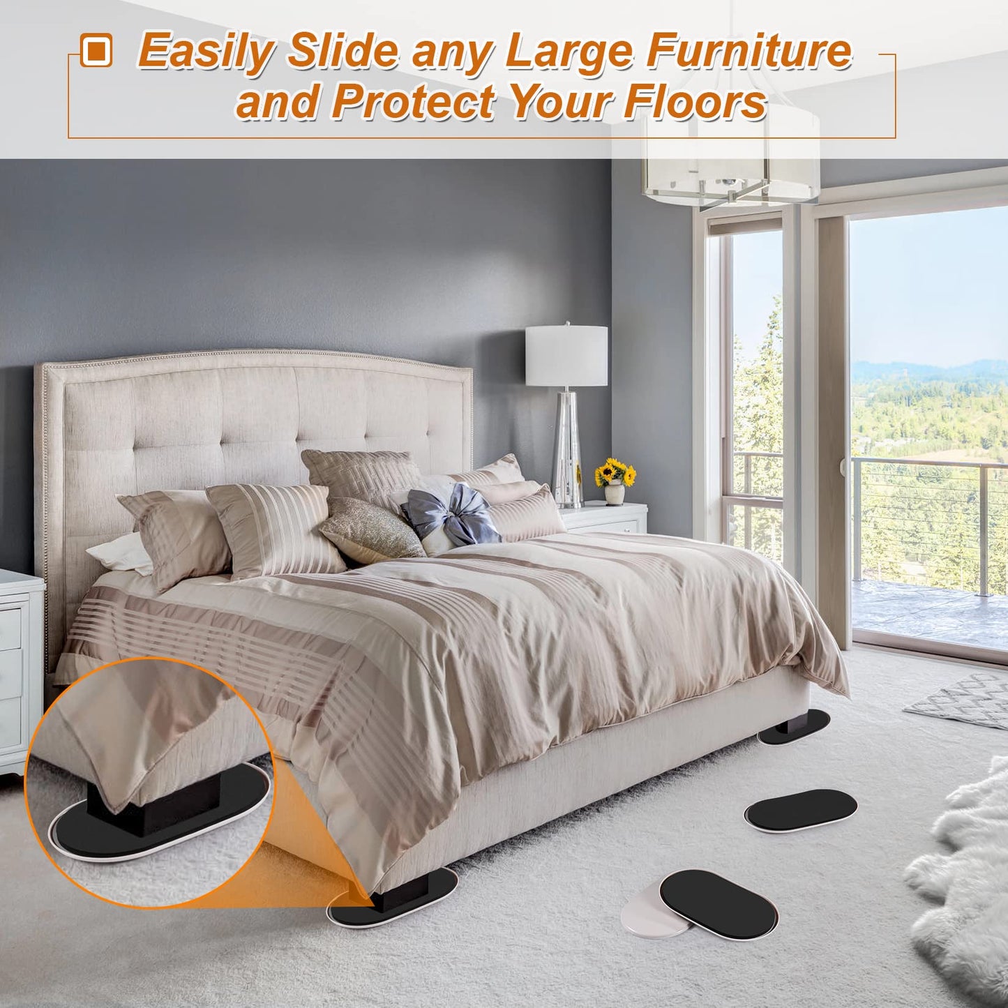 Large Furniture Sliders for Carpet & Hardwood Floors, 8 PCS 9-1/2" x 5-3/4" Oval Reusable Heavy Duty Furniture Movers Sliders, Easily and Safely Move Any Item, Beige