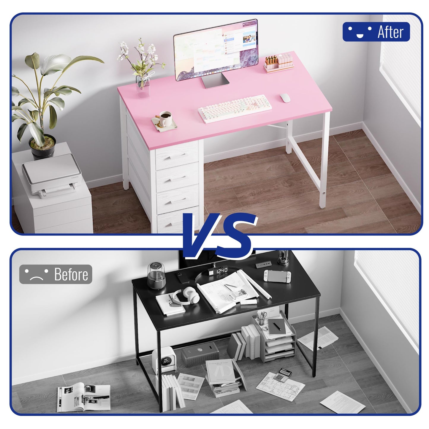 Pamray 32 Inch Computer Desk with 4 Drawers Small Office Desk for Home Bedroom Study Writing Simple Modern Computer Table White