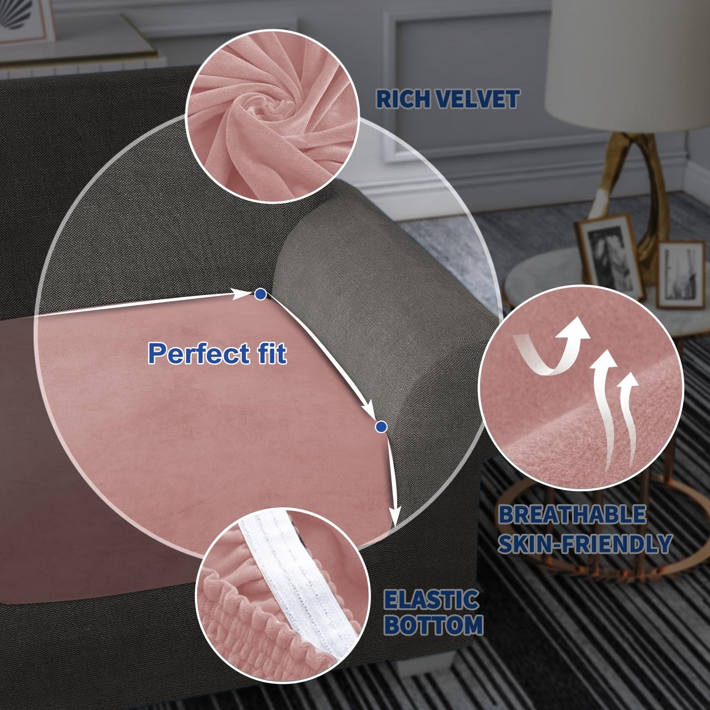MAXIJIN Velvet Stretch Cushion Cover Fitted Couch Cushion Slipcovers 1 Pack Arm Chair Seat Cushion Cover for Individual Cushion Sofa Chair with Elastic Bottom (Chair Cushion, Dusty Pink)