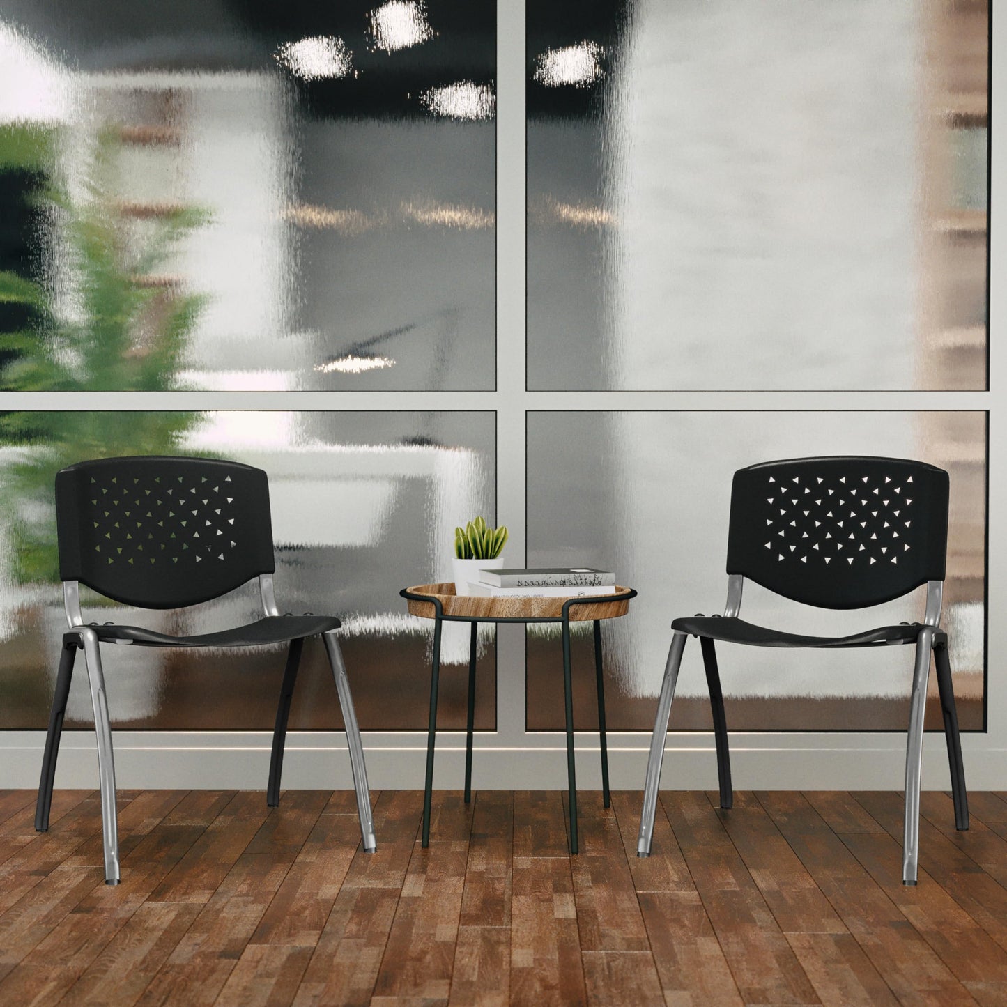 Flash Furniture HERCULES Series 880 lb. Capacity Black Plastic Stack Chair with Titanium Gray Powder Coated Frame
