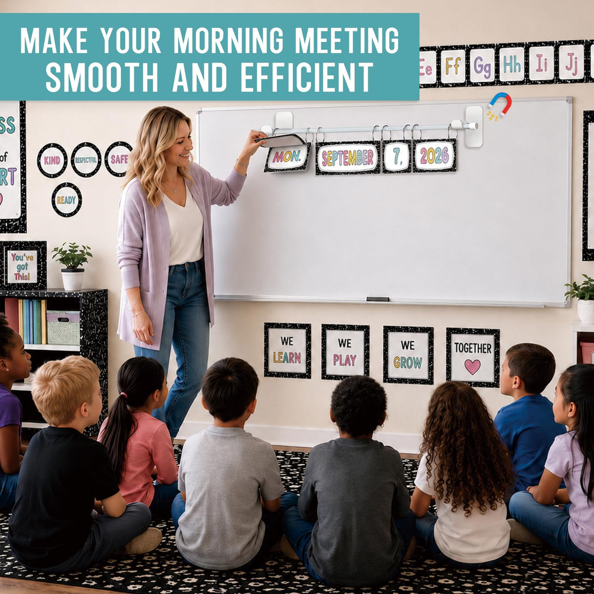 Magnetic Flip Calendar for Classroom - Composition Notebook Date Flip Calendar Set with Magnetic Rod for Classroom Home Whiteboard, Pastel Back to School Decor for Teacher Supplies