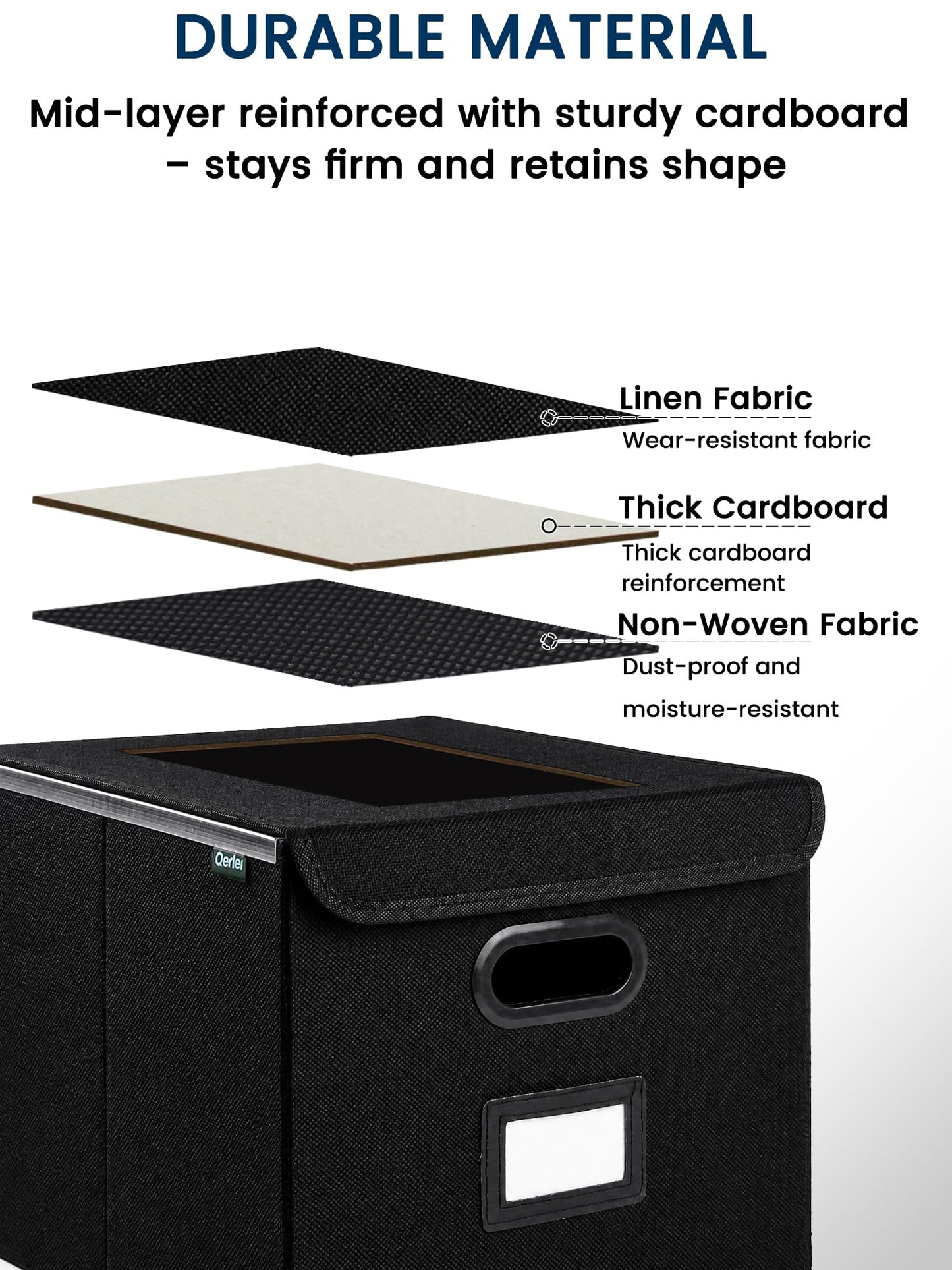 Qerlei File Organizer Boxes with Lids,Collapsible File Folder Organizer with Plastic Slide,Collapsible Filing & Storage Boxes for Office/Decor/Home (Black, 1 Pack)