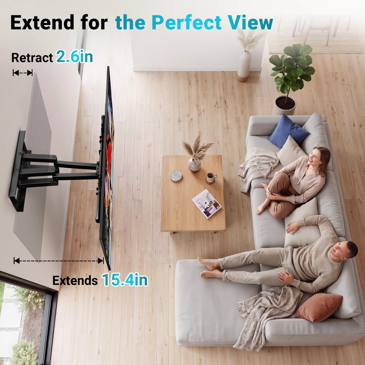 BONTEC Full Motion TV Wall Mount for 37-85 Inch TVs, Hold up to 132lbs, Heavy Duty Swivel Tilt TV Mount, Articulating Dual Arm Wall Mount TV Bracket, Max VESA 600x400mm, Fits 16" Wood Studs