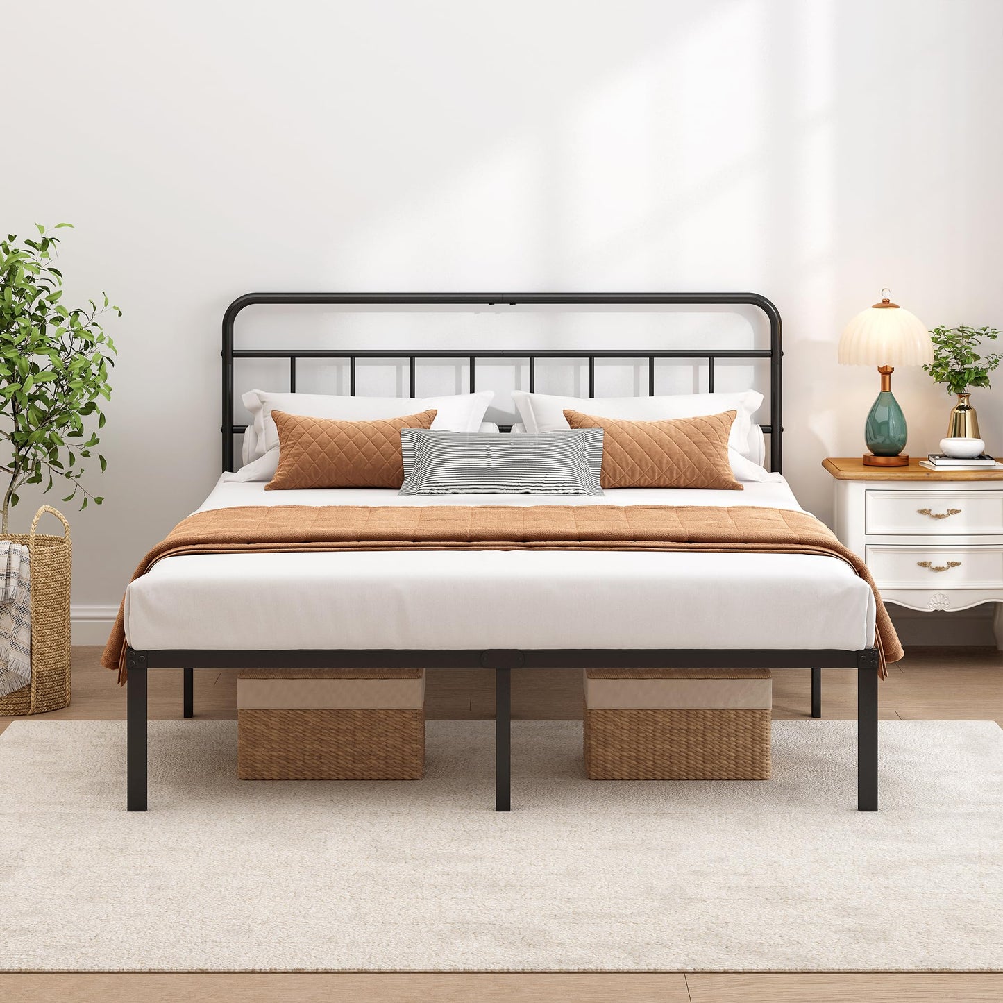 Ziguxiao Queen Bed Frame with Classic Headboard,Strong Metal Slats Support,Under Bed Storage Space,No Box Spring Needed,Easy to Assemble,Black