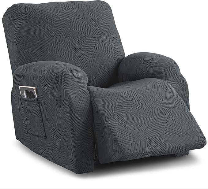 Oversized Recliner Chair Covers, 4-Piece Stretch Geometric Strokes Jacquard