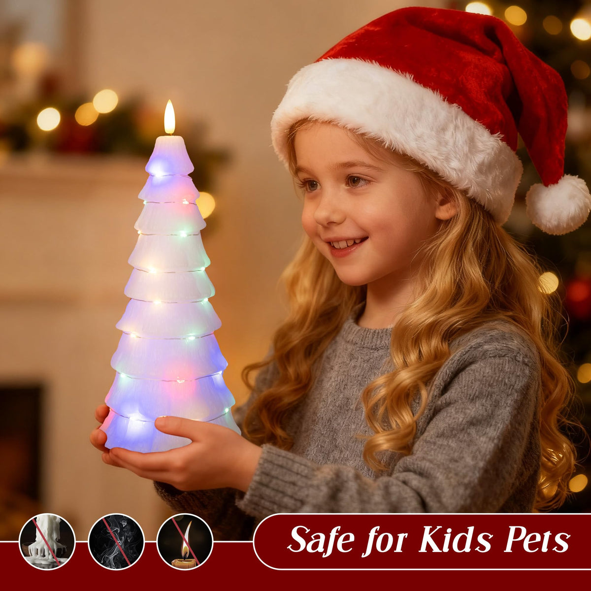 AFINETH Christmas Tree Candles with Remote, Christmas Flameless Candles with Embedded Star String Fairy Lights, Real Wax Battery Operated Candles, Xmas Flameless Candles for Mantel Decor