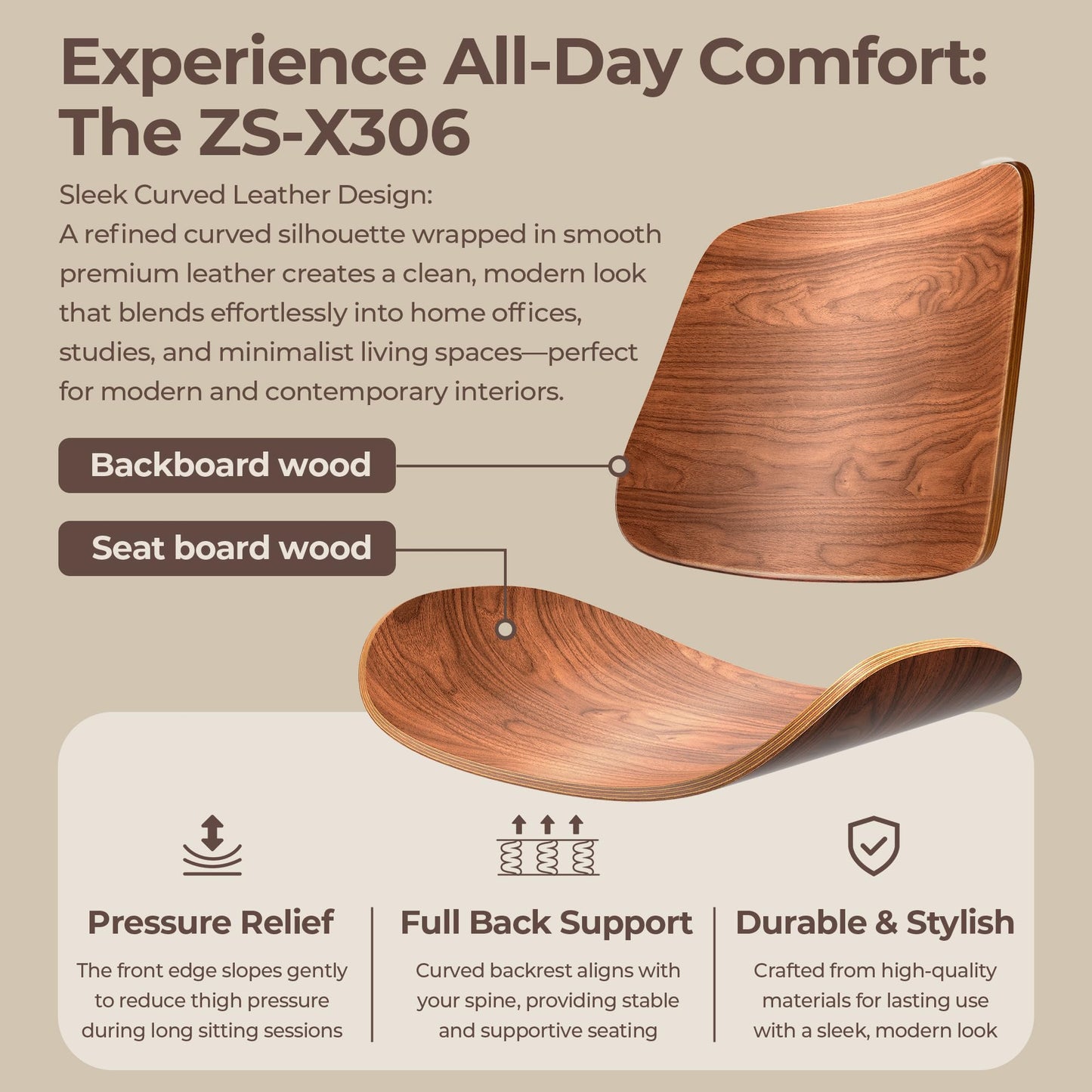 zavxzren Home Office Chair No Arms with Wheels, Armless Adjustable Height Small Desk Chair, Armless PU Leather Computer Chair Mid Back 360 Swivel, Modern Walnut, Reading Meeting Room (Brown)