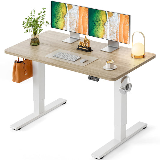 CubiCubi Electric Standing Desk 48 x 24 Inch, Height Adjustable Sit Stand Desk with Memory Presets, Splice Desktop Computer Desk for Home Office, White Frame/Light Walnut Top