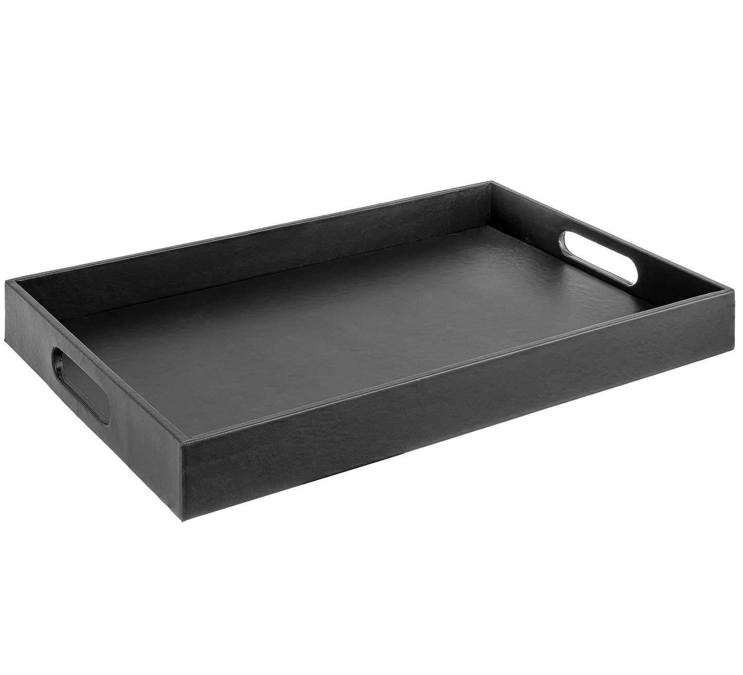 Home Redefined Beautiful Modern Elegant 17.5"x12" Rectangle Classic Black Faux Leather Decorative Tray Ottoman Coffee Table Perfume Living Room Kitchen Serving Tray with Handles for All Occasion's