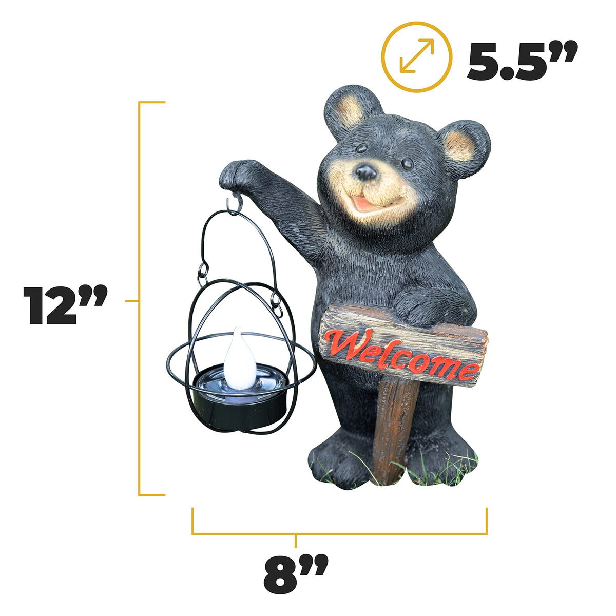 VP Home | Welcome Sign Bear Solar Powered LED - Garden Statue Decor - Outdoor Bear Figurines - Garden Light - Front Yard Decor - Funny Figurine Decor for Outside House, Patio, Yard, and Lawn