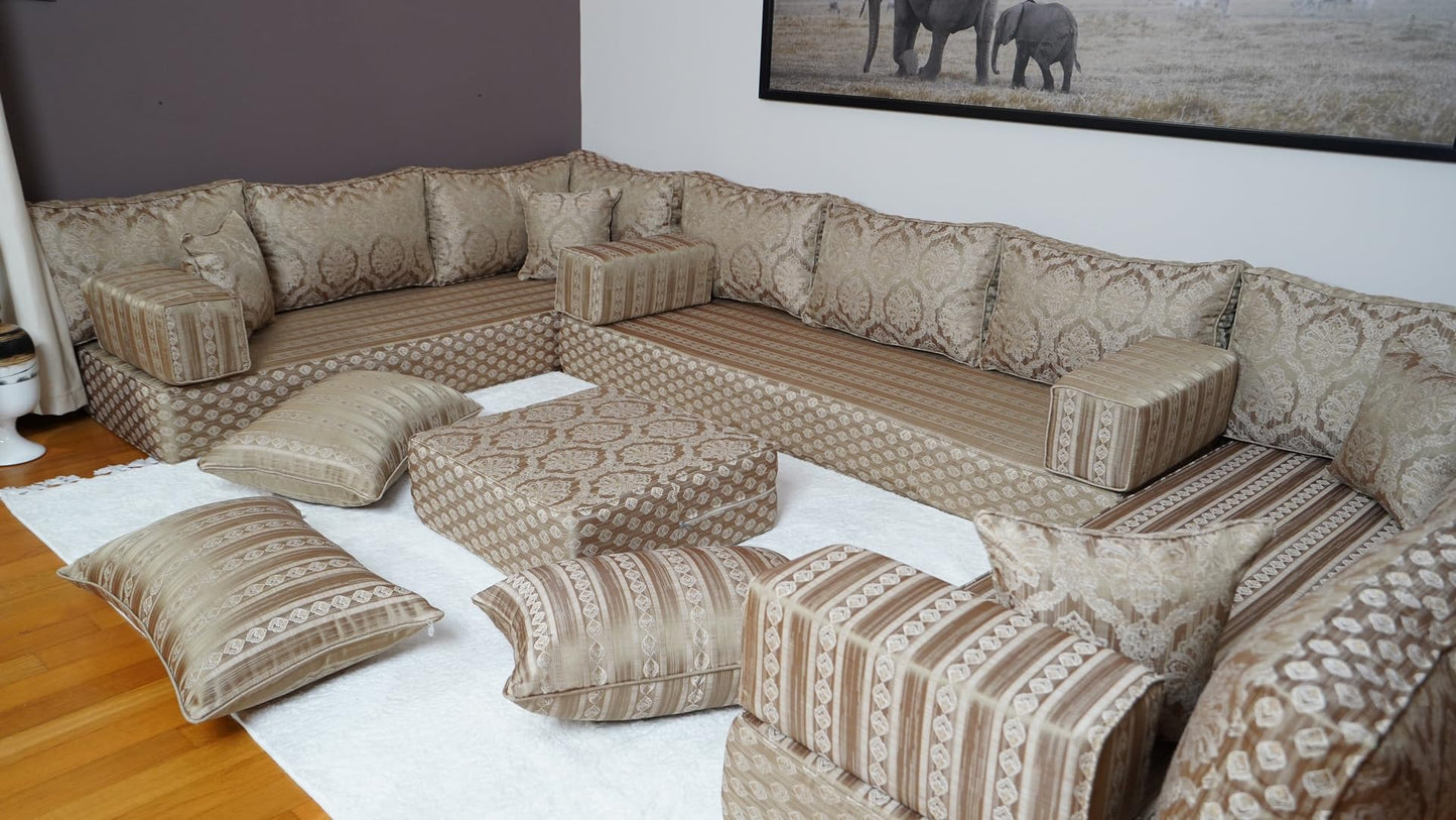 arabicsofa Traditional Arabic Floor Seating Couch – Handmade Moroccan Style Floor Cushions for Guest Room
