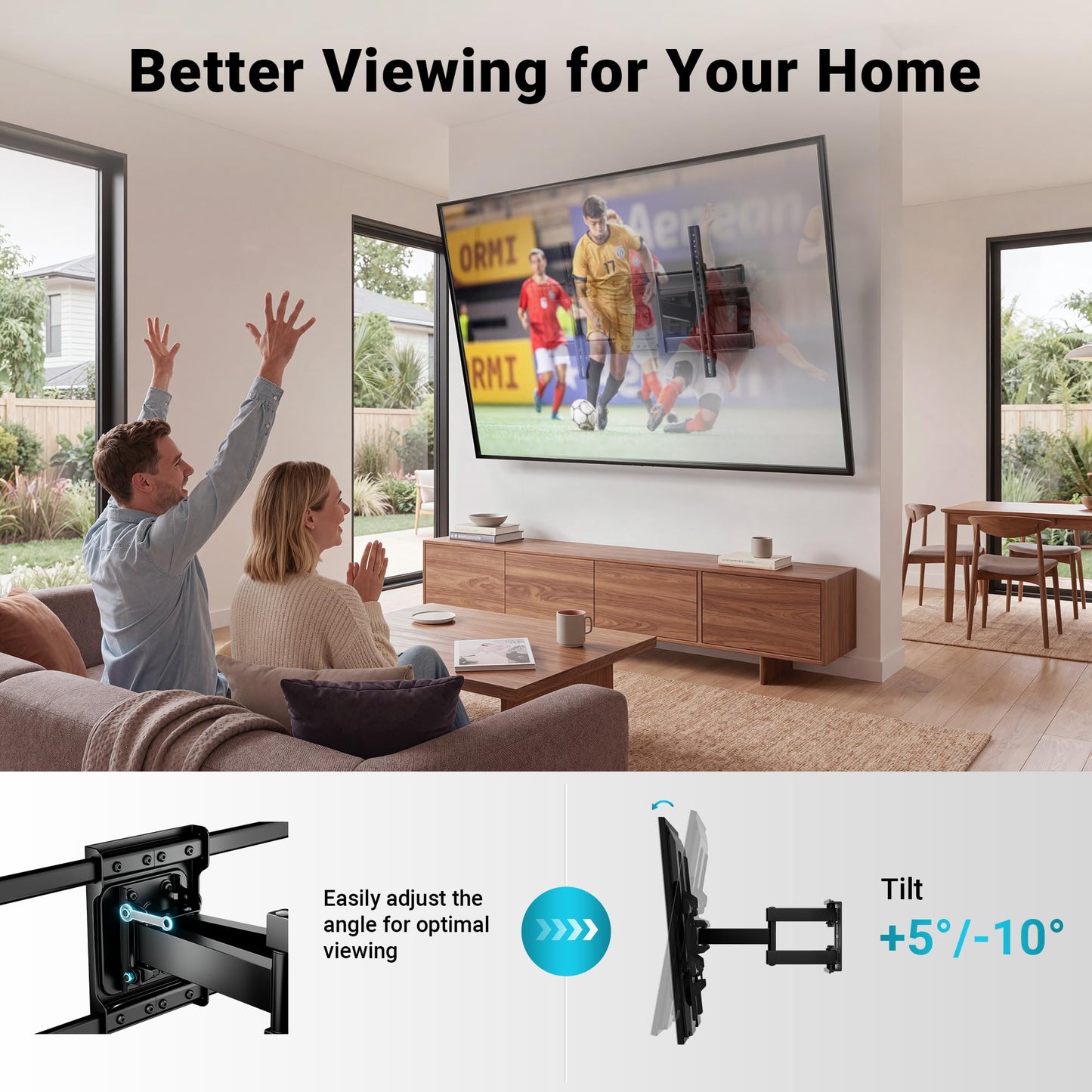 BONTEC Full Motion TV Wall Mount for 37-85 Inch TVs, Hold up to 132lbs, Heavy Duty Swivel Tilt TV Mount, Articulating Dual Arm Wall Mount TV Bracket, Max VESA 600x400mm, Fits 16" Wood Studs