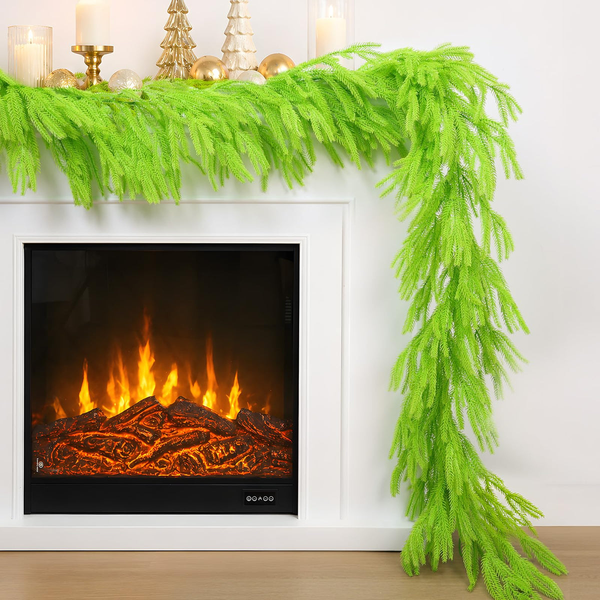 N&T NIETING Christmas Garland Norfolk Pine Garland Real Touch Artificial Christmas Lime Green Xmas Garland for Mantle,Table Holiday Fireplace Staircase Indoor Outdoor Christmas Decorations (9 FT)