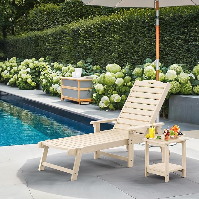 LUE BONA Lounge Chair Outdoor, HDPS Chaise Lounge Outdoor