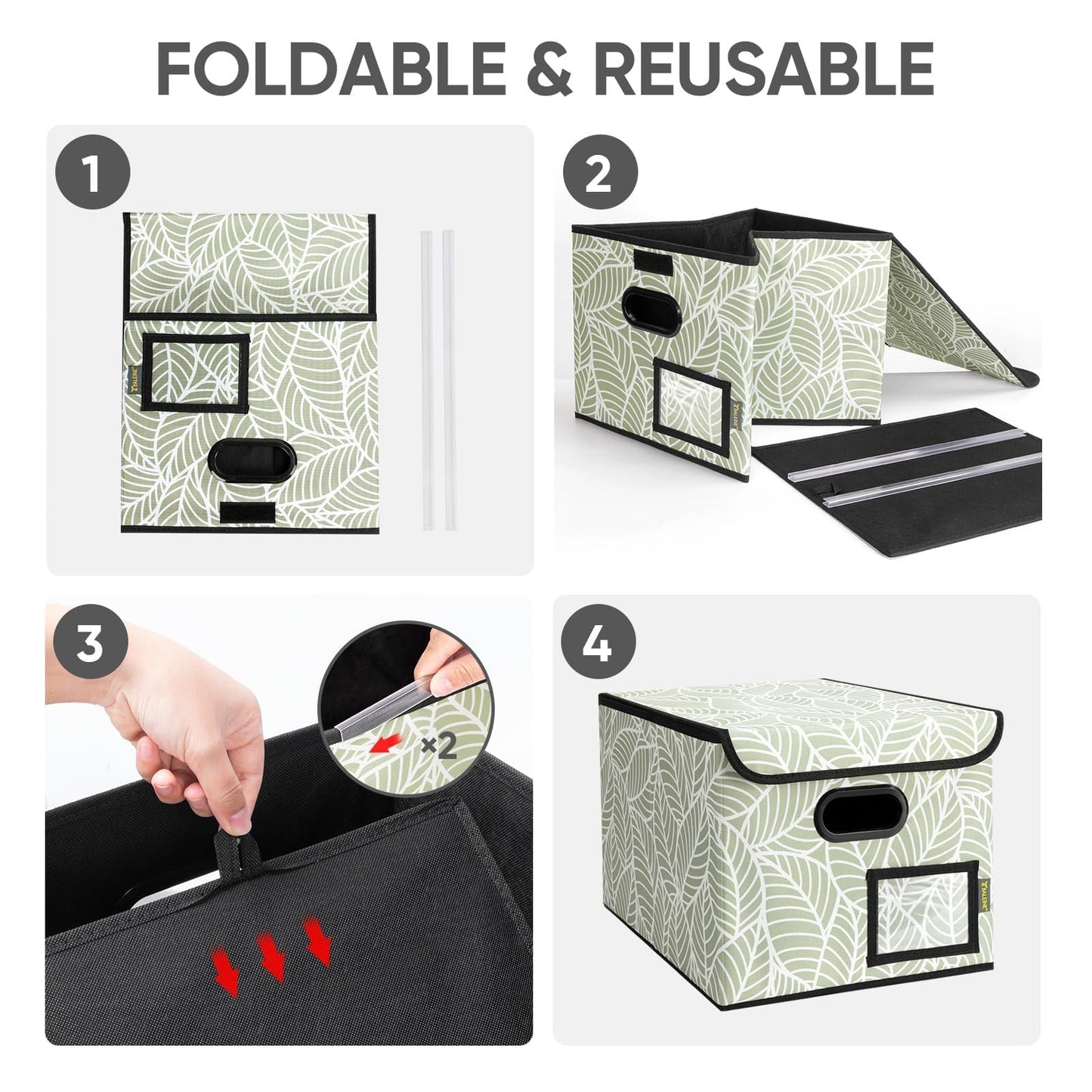 BALEINE File Organizer Box with Lid, Collapsible File Folder Organizer with Plastic Slide, Hanging File Folder Box for Office Document Storage (1 Pack, Antique Foliage)