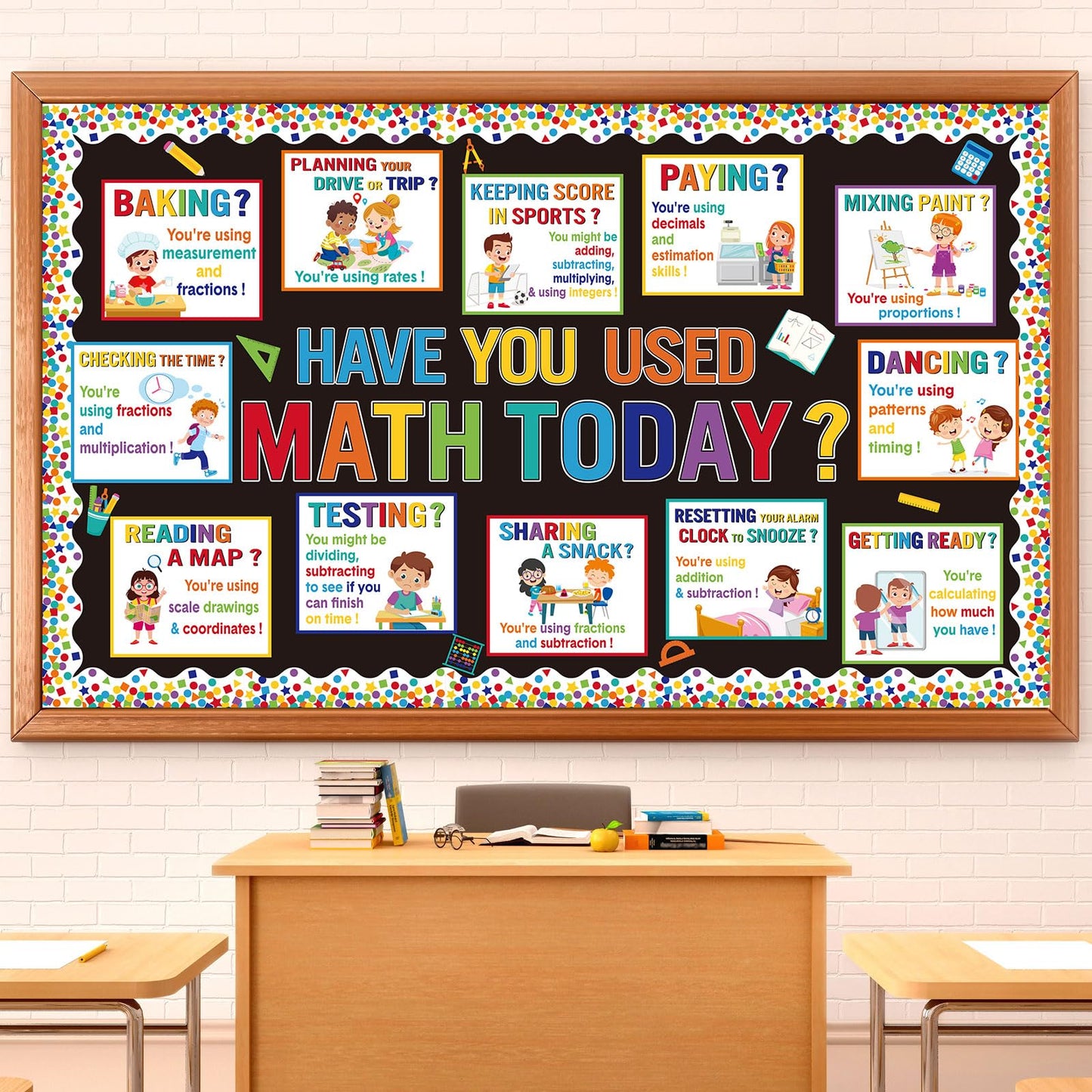 Pajean 74 Pcs Everyday Math Bulletin Board Decoration Mathematics in Daily Life Posters Have You Used Math Today Poster Mathematics Cutouts for Back to School Wall Hallway Teacher Supplies